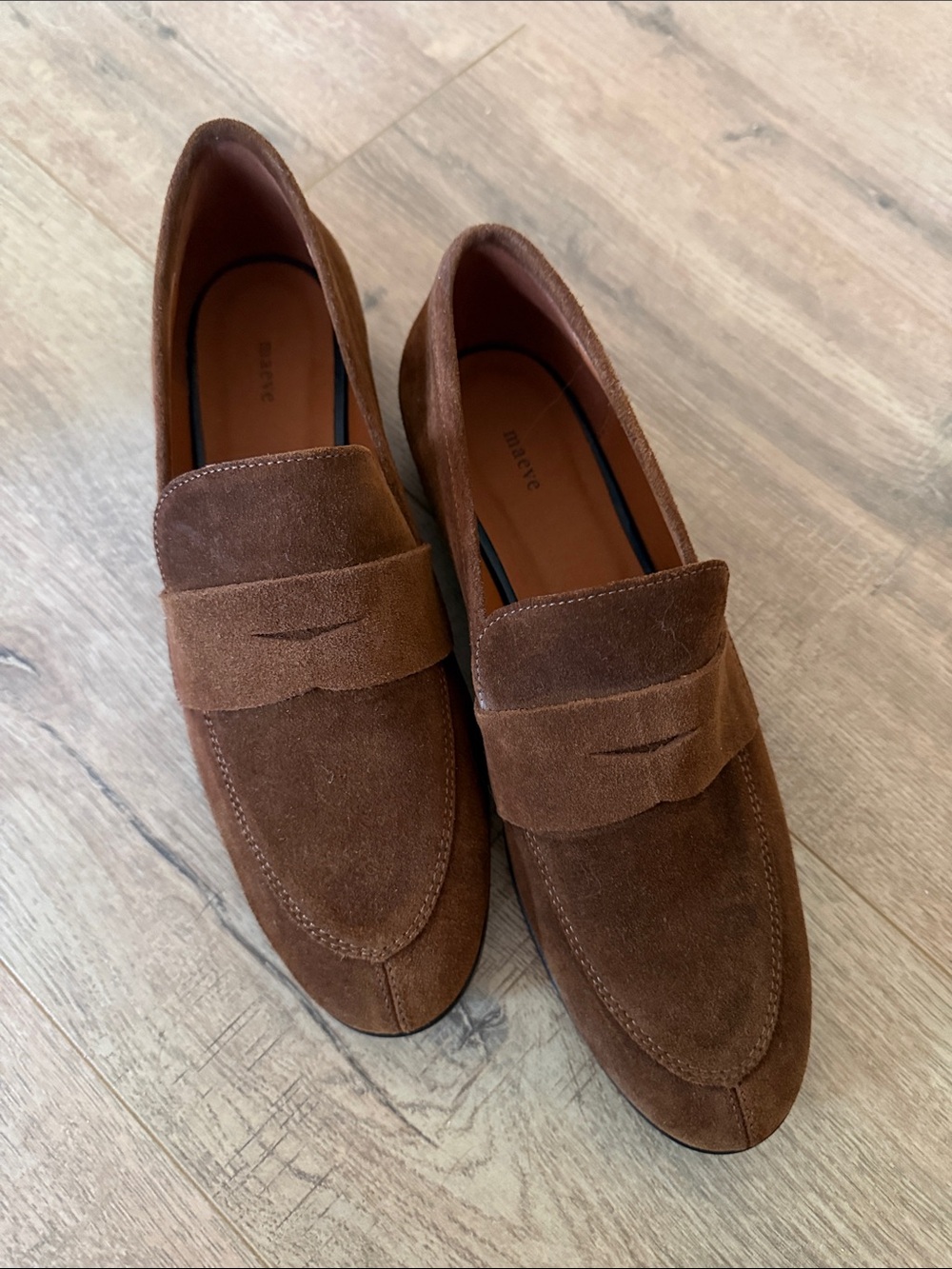 Maeve Chestnut Suede Penny Loafers